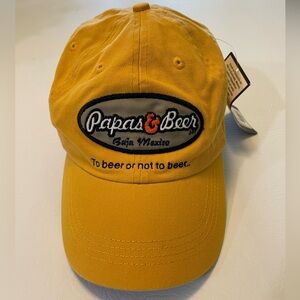 Embroidered Papas & Beer Logo Mustard Yellow Baseball Cap from Baja, Mexico.